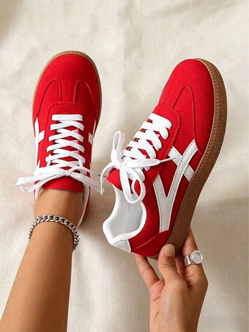 2026 New Retro Suede Sneakers Women, Blue White Casual Lace-Up Trainers, Comfortable Non-Slip Chunky Sole Running Shoes